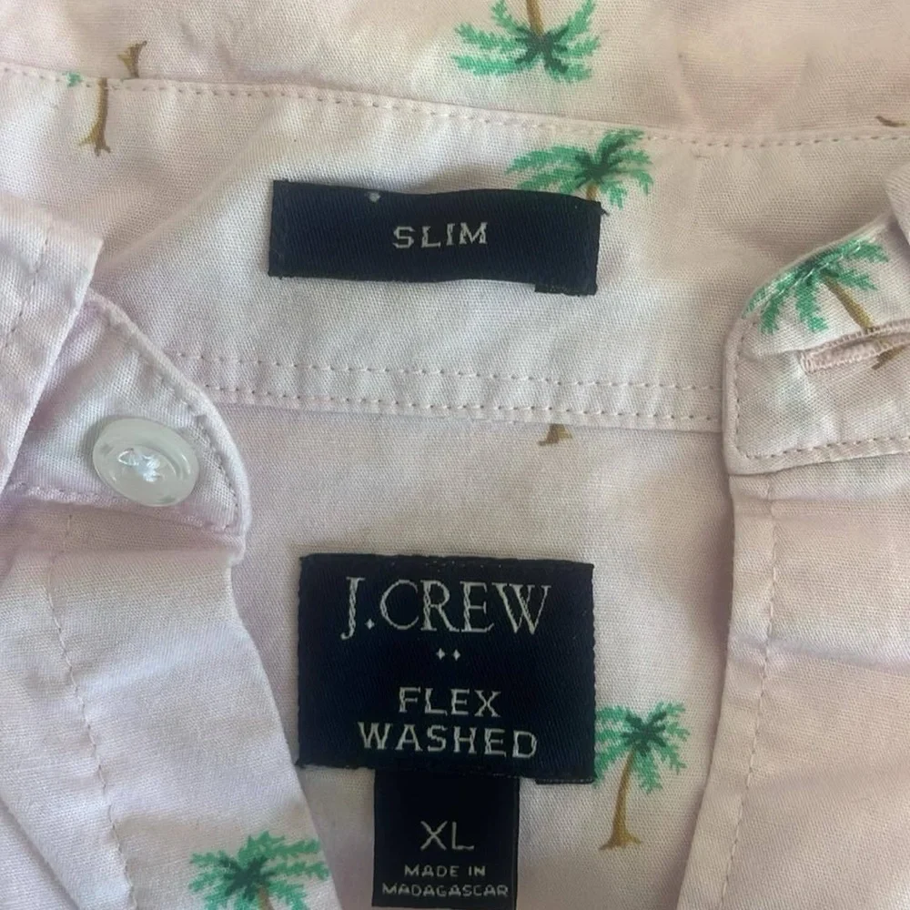 J.Crew re-imagined Men's Flex Washed Pink Palm Tree collared Print Shirt XL